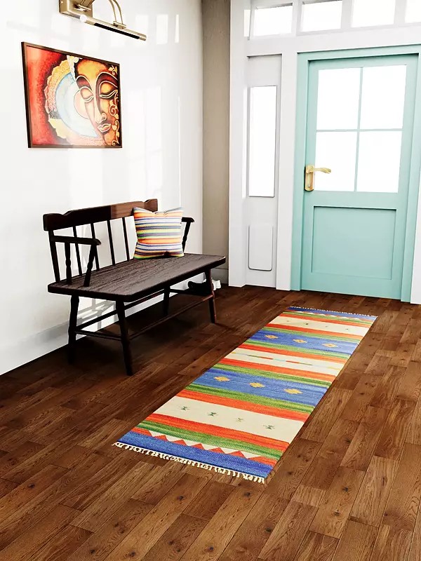 Multi-Color Runner from Sitapur with Woven Stars