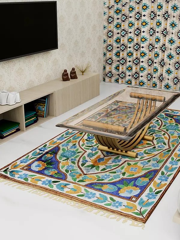 White and Green Yogi Asana with Embroidered Flowers