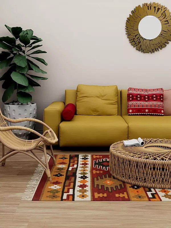 Multicolor Handloom Dhurrie from Sitapur with Woven Motifs All-Over