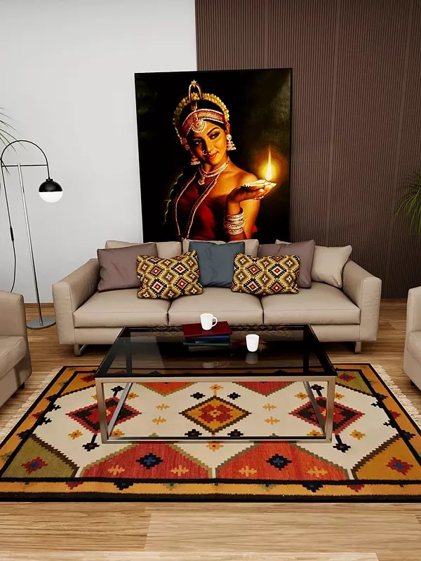 Multicolor Handloom Dhurrie from Sitapur with Woven Zigzag Motifs