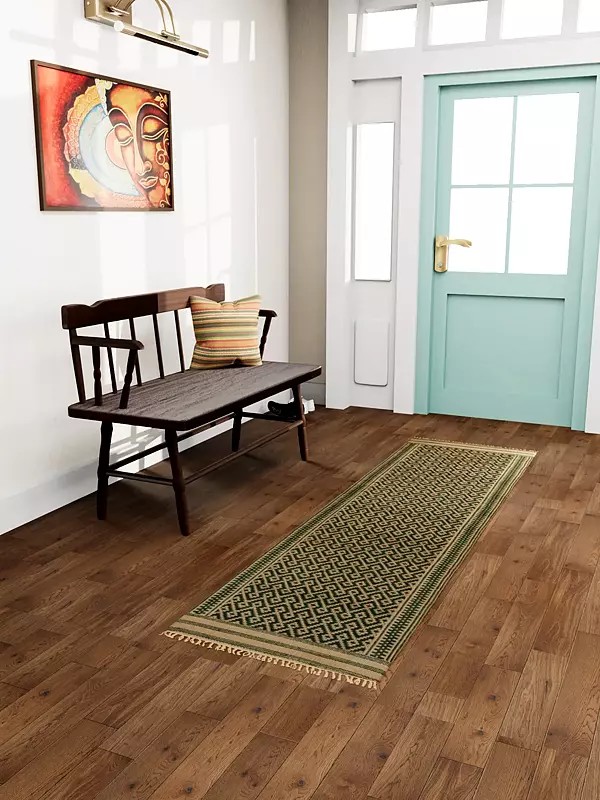 Dark-Green Runner from Telangana with Thread Weave All-Over