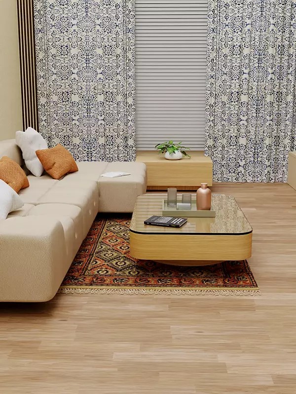 Orange and Gray Floral Printed Kalamkari Dhurrie from Telangana