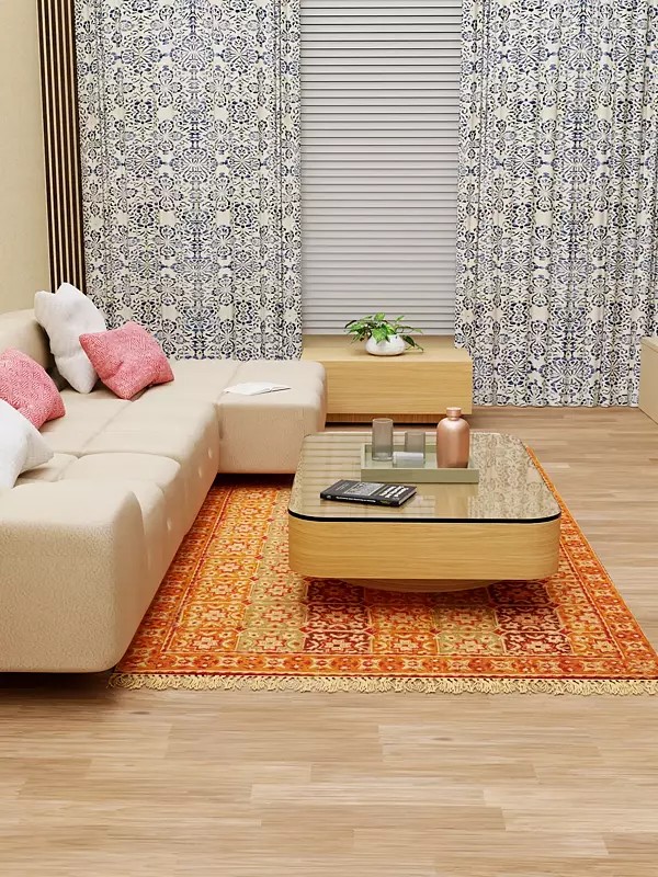 Tri-Colored Kalamkari Dhurrie from Telangana with Printed Flowers