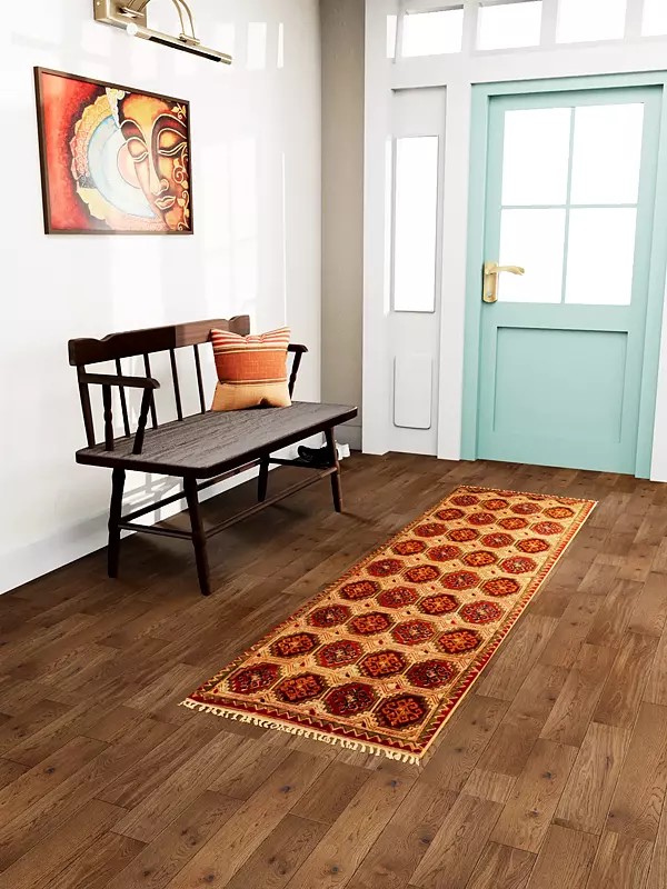 Maroon Kalamkari Runner from Telangana with Printed Large Bootis