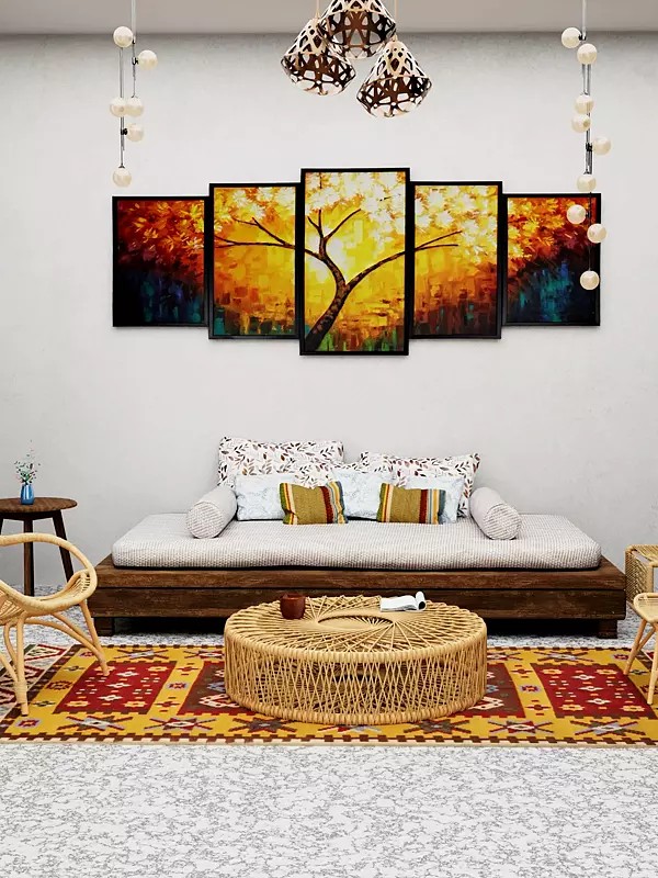 Sahara-Sun Handloom Dhurrie from Sitapur with Woven Kilim Design