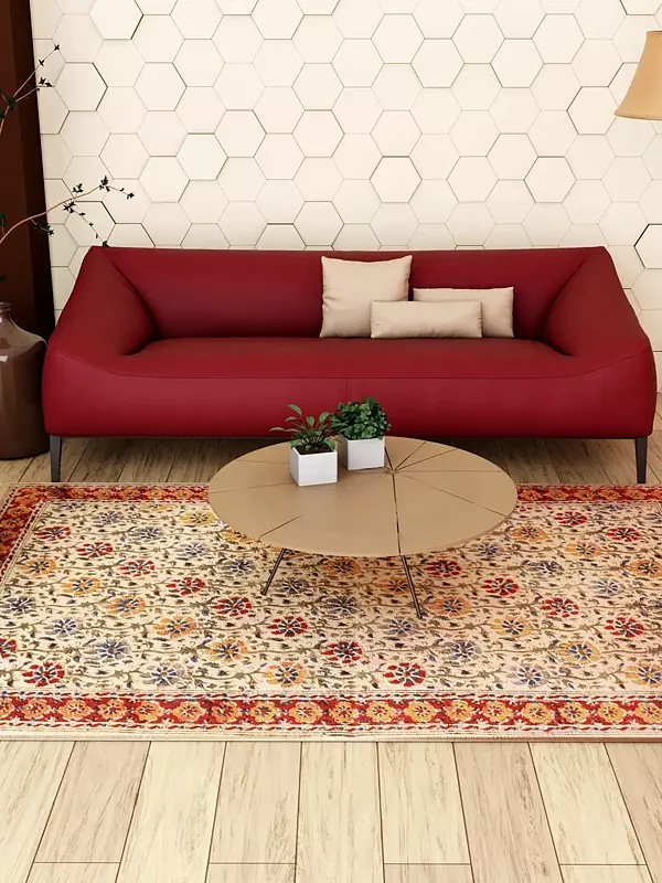 Alabaster-Gleam Kalamkari Dhurrie from Telangana with Printed Flowers