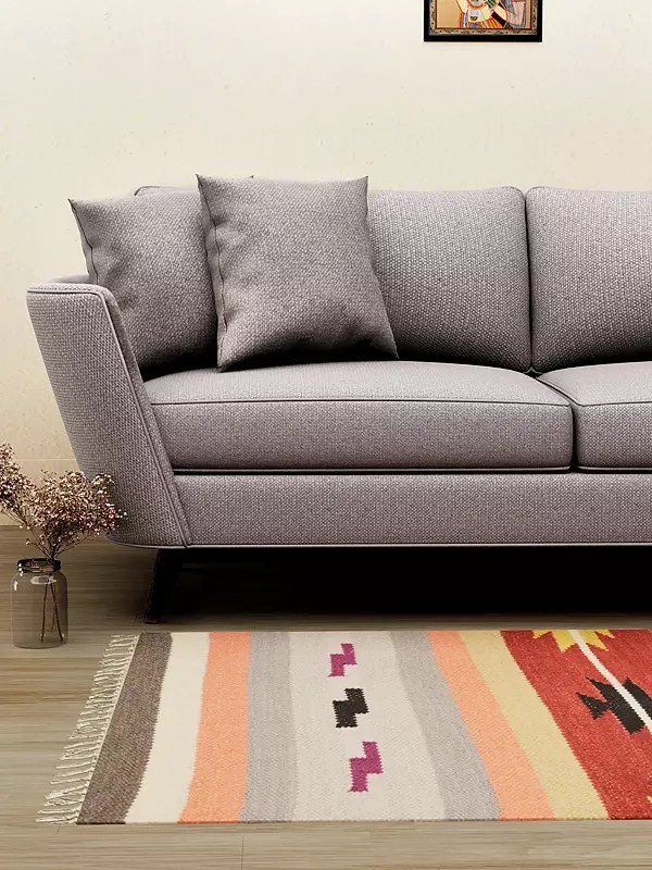 Multicolor Handloom Dhurrie from Sitapur with Kilim Weave