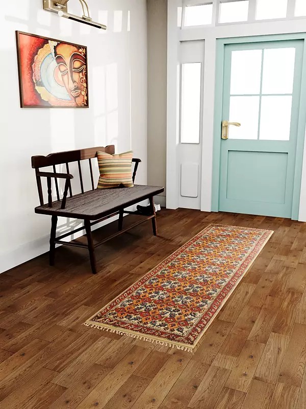 Red Kalamkari Runner from Telangana with Printed Flowers