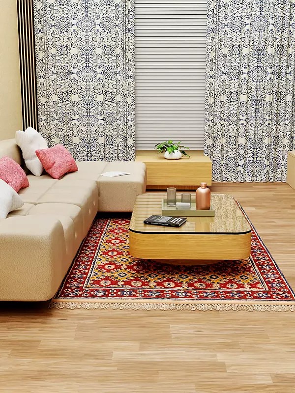 Red Kalamkari Dhurrie from Telangana