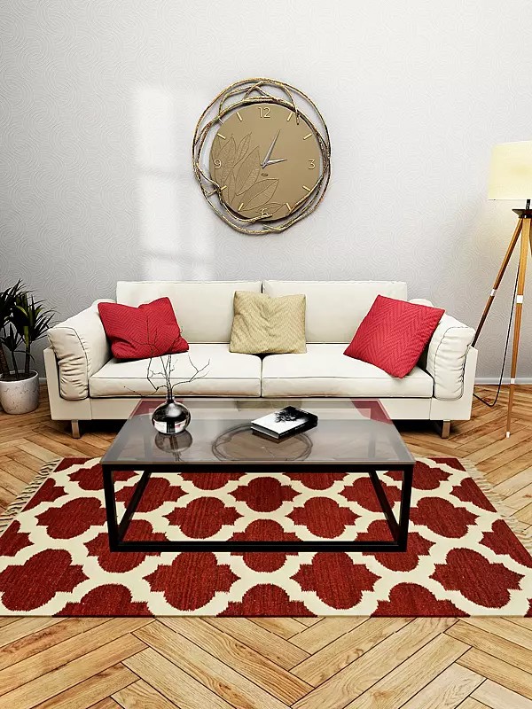 Brown and Ivory Handloom Dhurrie from Sitapur