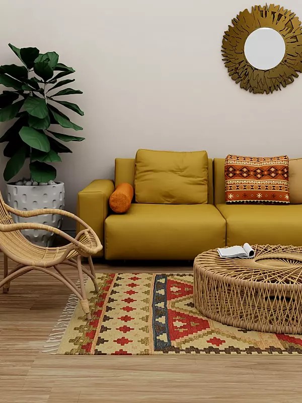 Oyster-White Kilim Handloom Dhurrie from Sitapur