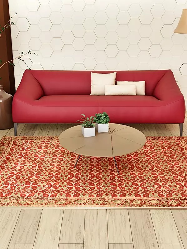 Red Kalamkari Dhurrie from Telangana with Floral Print