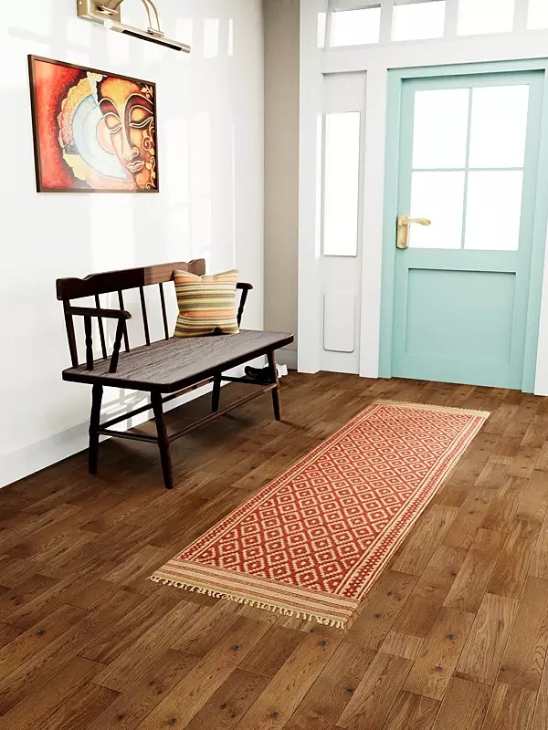 Red and Beige Runner from Telangana with Woven Bootis