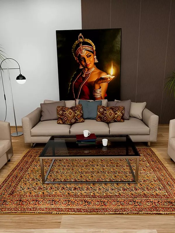 Banana-Crepe Kalamkari Dhurrie from Telangana with Floral-Motifs