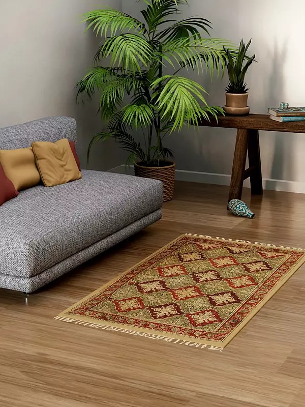 Sheepskin-Beige Aasan from Telangana with Printed Flowers