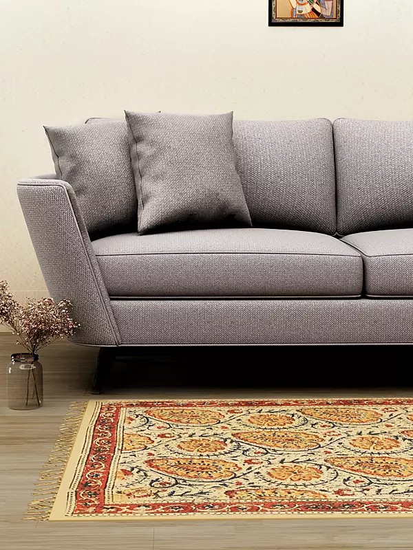 Almond-Buff Aasan from Telangana with Printed Flowers