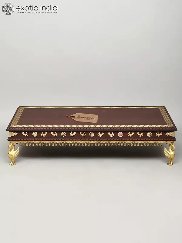 36" Rectangular Shape Designer Chowki with Dangling Ghungroos | Wood and Brass