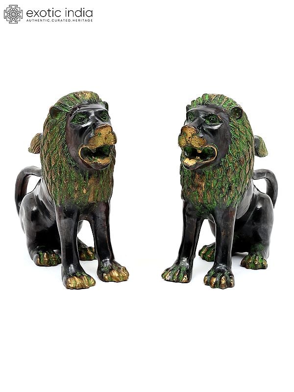 17" Brass Pair of Lions | Decorative Statues