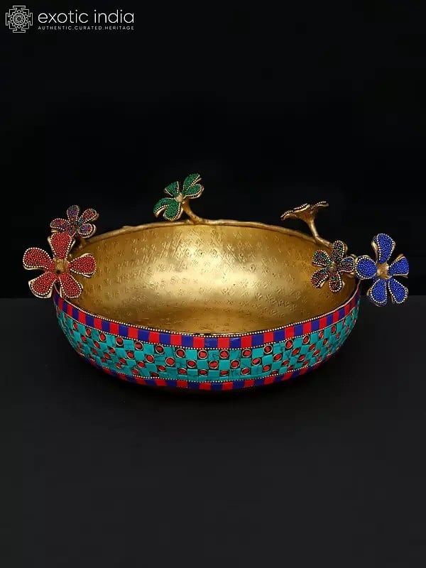 12" Decorative Urli in Brass with Inlay Work