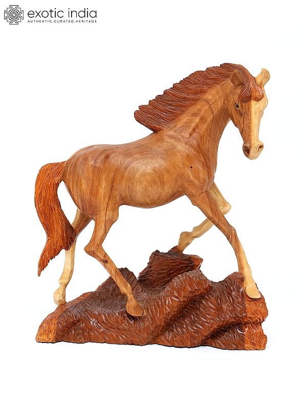 25" Decorative Horse Statue | Wood Carving | Home Decor