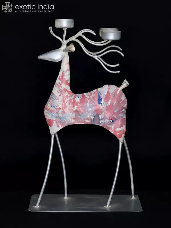 18" Hand-Painted Reindeer with Candle Holders | Stylish Table Decor