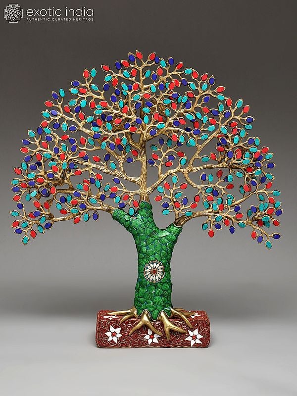 19" Brass Tree of Life with Inlay Work