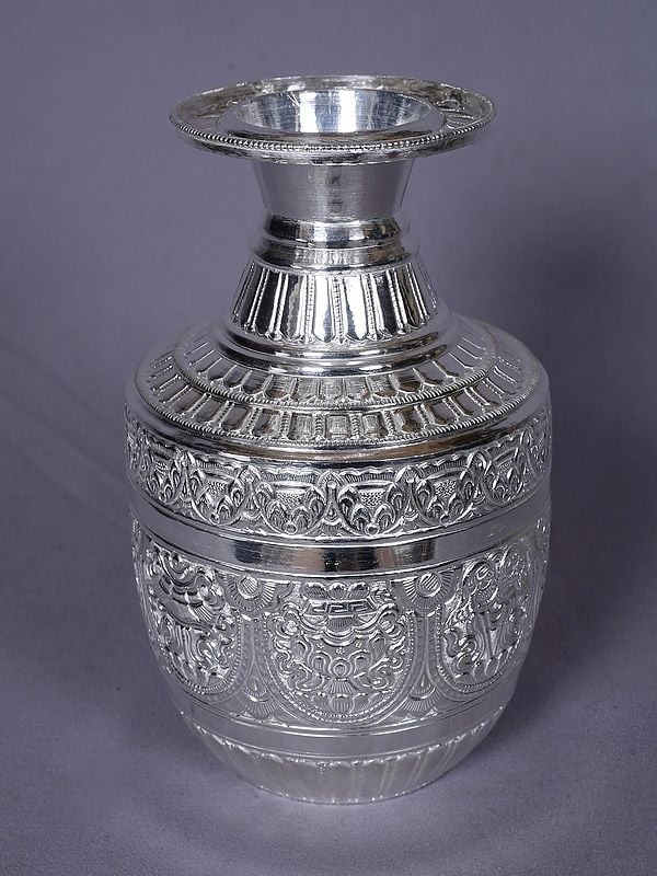 Ashtamangala Engraving Silver Flower Pot From Nepal | Decorative Items