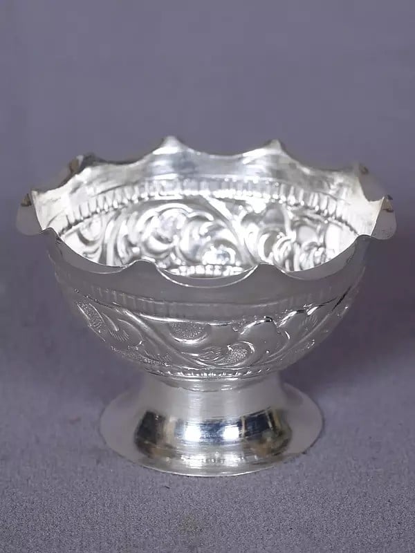 Designer Silver Bowl With Stand From Nepal | Kitchen And Dining Utensils