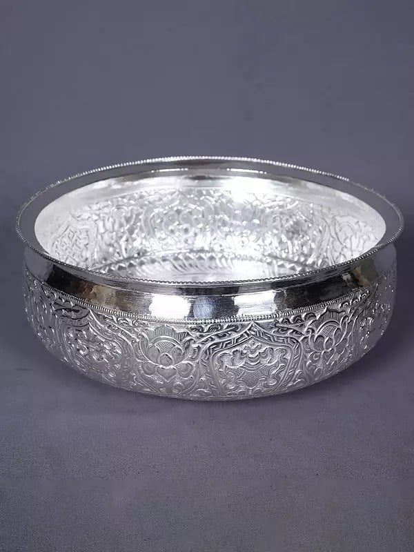 Silver Designer Decorative Bowl From Nepal | Kitchen Decorative Item