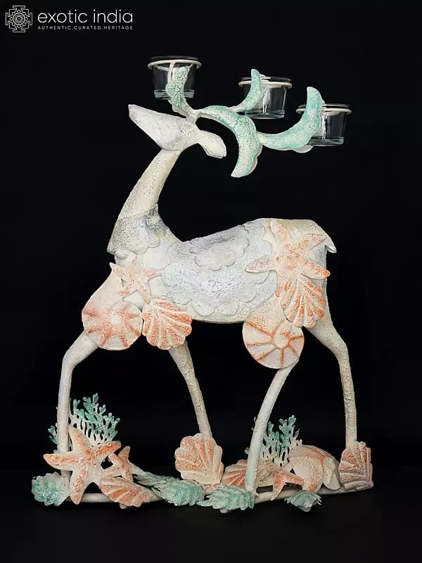 21" Iron Seashells Reindeer with Candle Holders | Decorative Showpiece