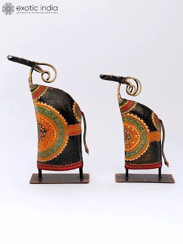 11" Set of Two Tribal Buffaloes | Table Decor