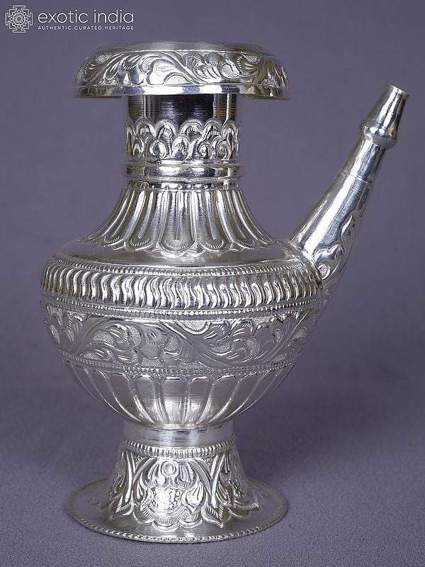 Buddhist Ritual Pure Silver Engraved Surahi | Ritual Item