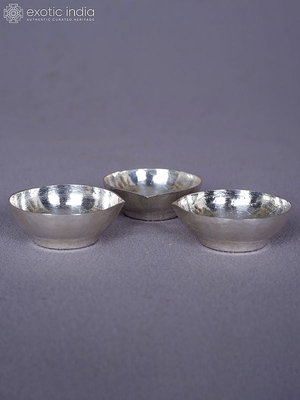 Set Of 3 Pure Silver Pooja Diya For Worship | Ritual Diya