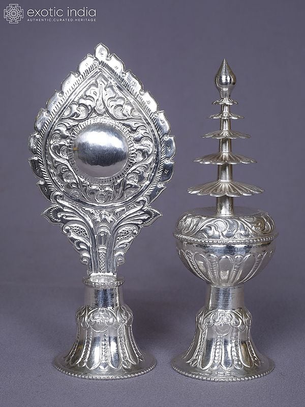 Nhyaka Sinamu Holy Pooja Set In Pure Silver From Nepal | Ritual Item