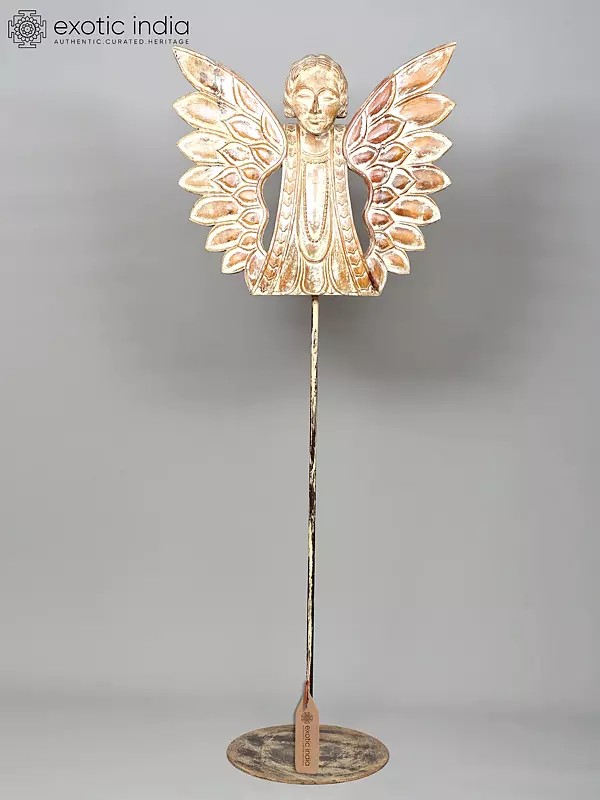 73" Winged Angel on Iran Stand | Home Decor