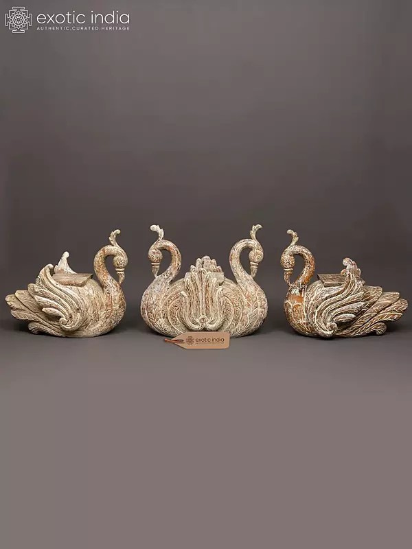 24" Handcrafted Swan Set  with Pedestal on Back