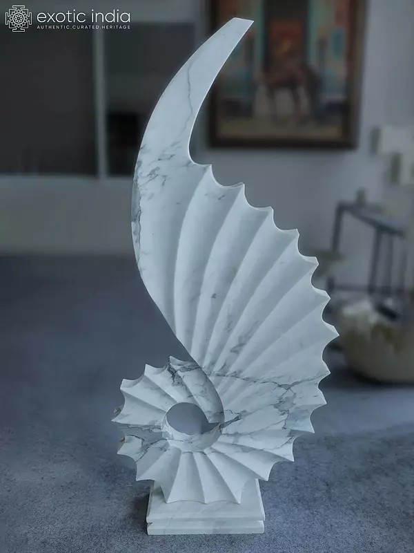 62" Peacock Feather | White Marble Sculpture | Exquisite Indian Art
