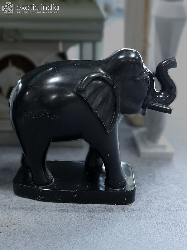24" Black Elephant | Marble Statue | Exquisite Indian Art