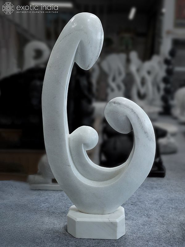 47" Happy Family | Abstract Modern Art | White Marble Sculpture