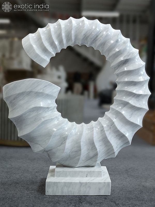34" White Fossil | Abstract Modern Art | Marble Sculpture | Exquisite Indian Art