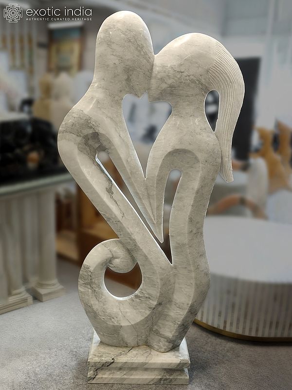 61" The Perfect Couple | White Marble Sculpture | Exquisite Indian Art