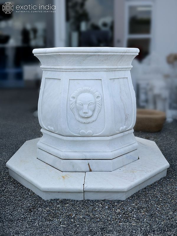 36" Basil Pot | White Marble | Exquisite Indian Art