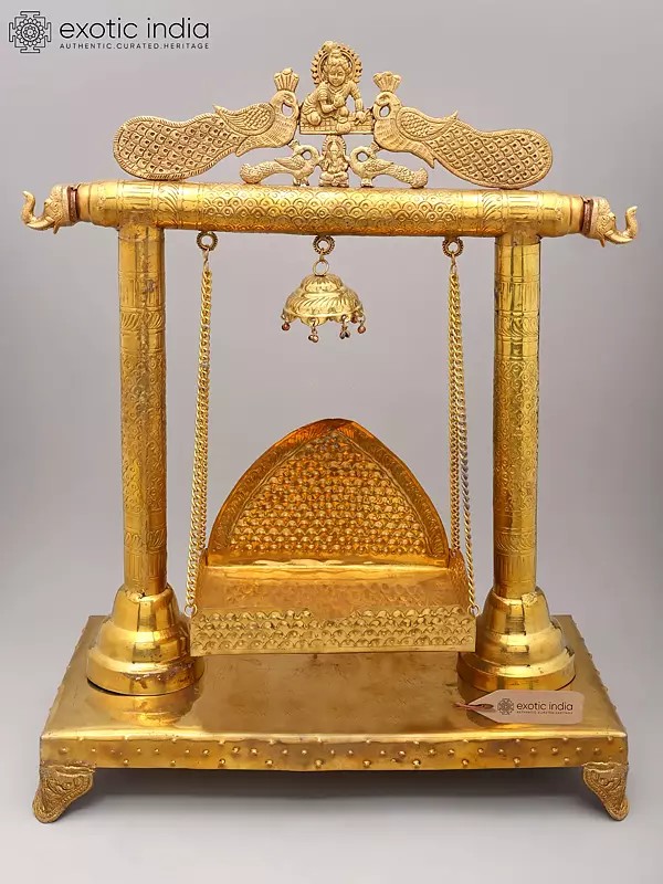 29" Handcrafted Brass Jhula for Laddu Gopal - Traditional Temple Swing