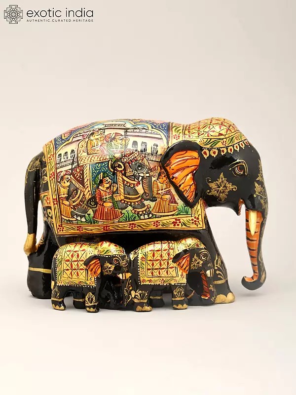 Elephant Family Decorated with Royal Paintings
