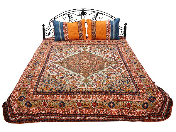 Marigold Kantha Reversible Quilt And Pillow Covers From Jodhpur