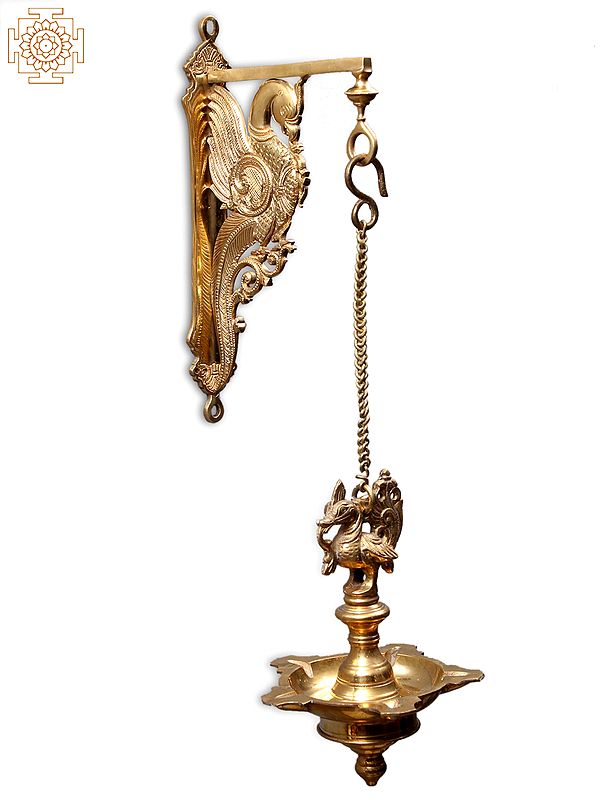 20" Brass Parrot Bracket with Five Wicks Hanging  Lamp