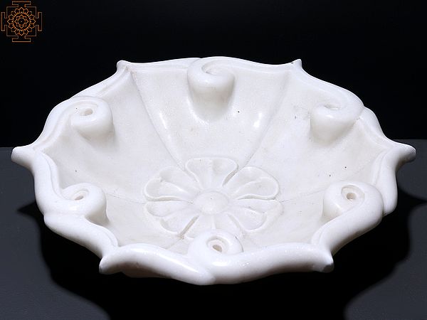 15" White Marble Decorative Urli | Home Decor