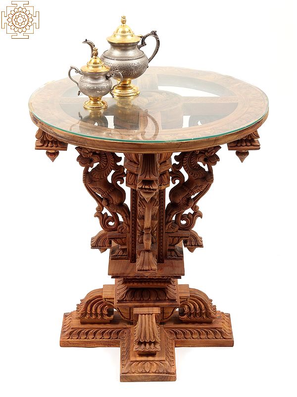 26" Award Winning Yali Design Wooden Carved Table