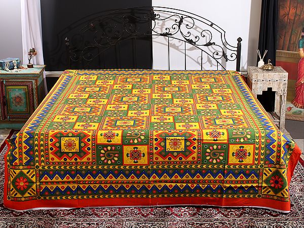 Multicolor Jaipuri Sanganeri Kantha Print Queen Size Bedsheet
