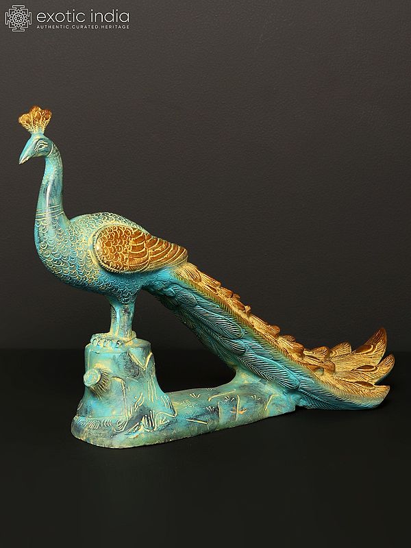 13" Brass Peacock Figurine | Home Decor
